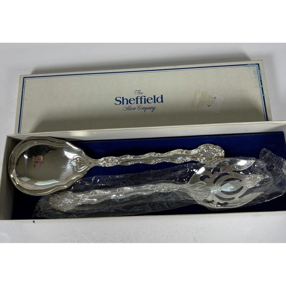 Sheffield Silver Co Salad Serving Set Spoon Fork Silverplate w Box VTG